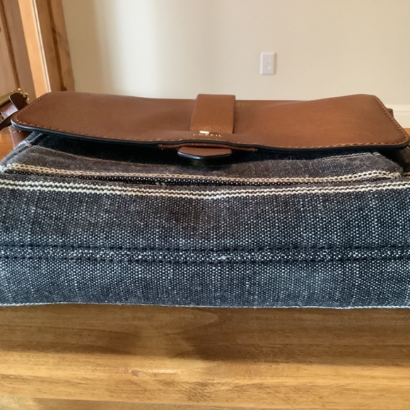 Fosssil Dark Navy and Tan Stripe Crossbody with Leather Trim - Picture 3 of 4